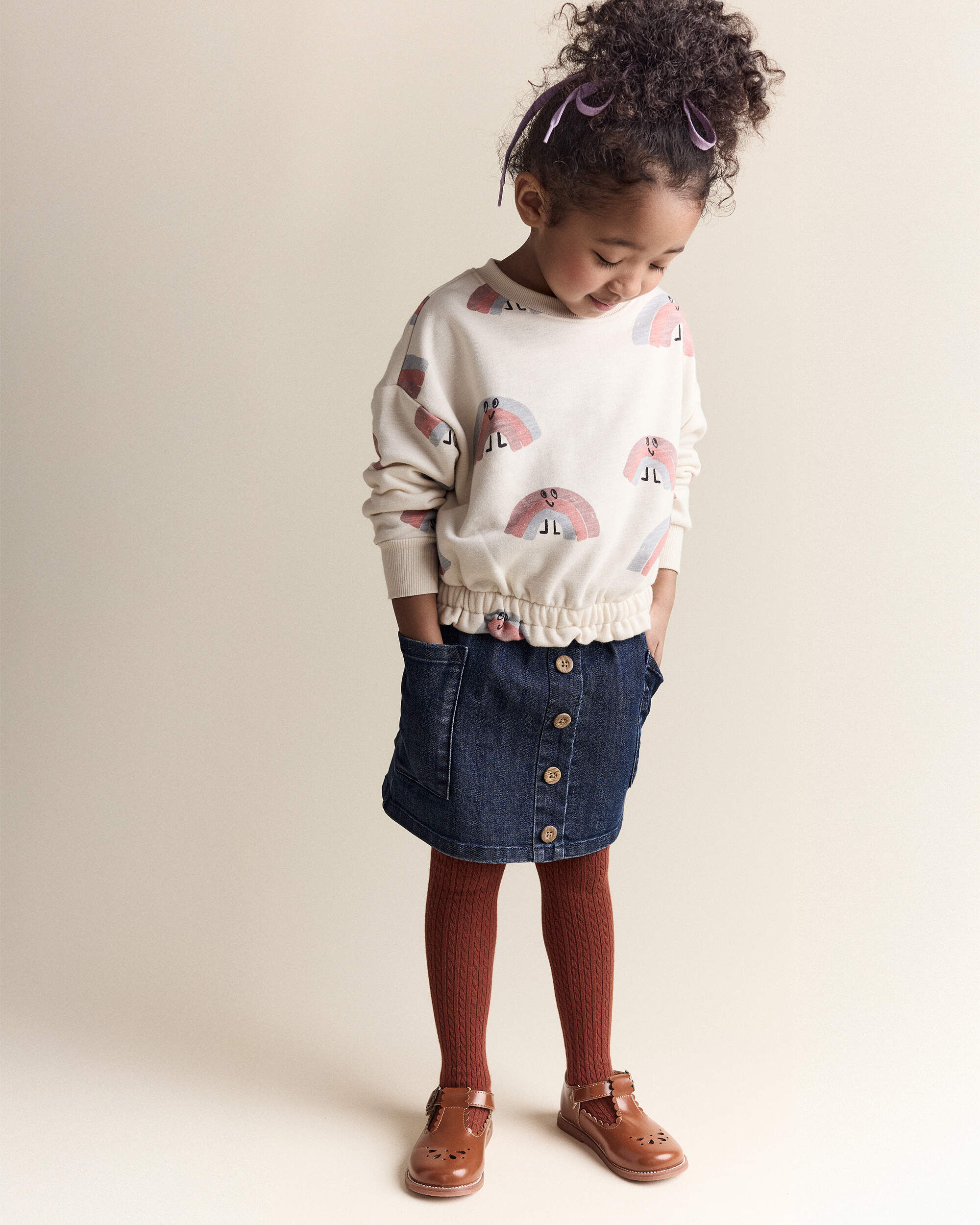 Toddler Girl Rainbow Paperbag Sweatshirt - Cream