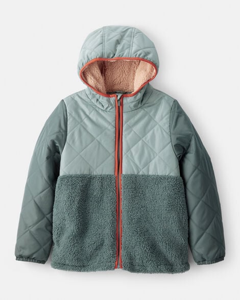 boys long-sleeve midweight quilted sherpa jacket - green