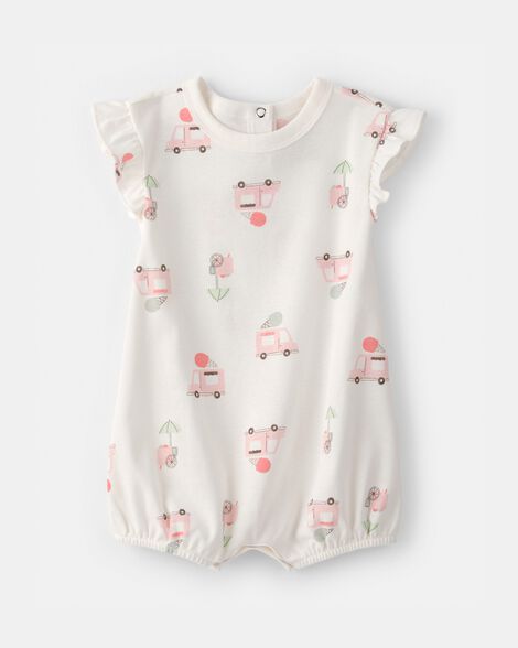 baby girl ice cream truck short-sleeve romper - white