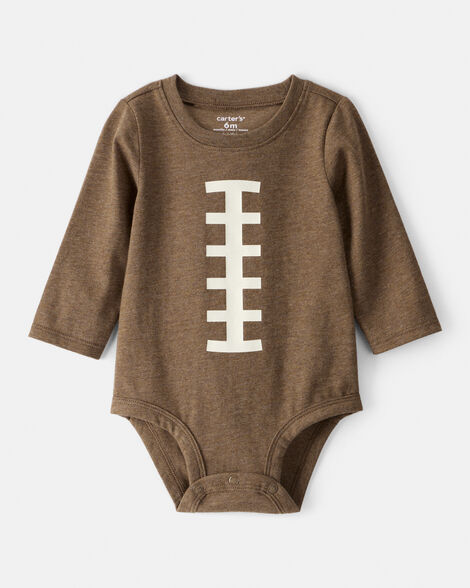 baby boy football long-sleeve graphic bodysuit - brown