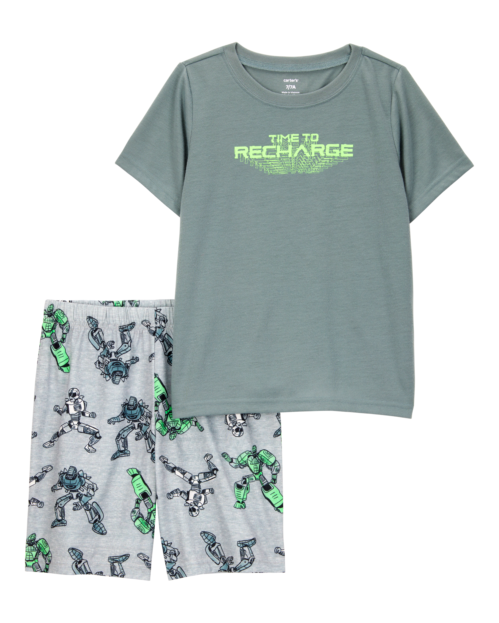 Boys Gaming Print Loose Fit 2-Piece Pajamas - Green/Grey