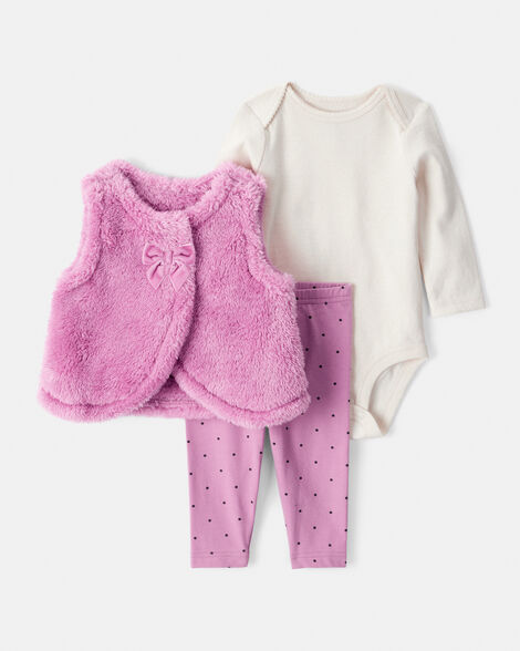 baby girl 3-piece tee & pant set - purple