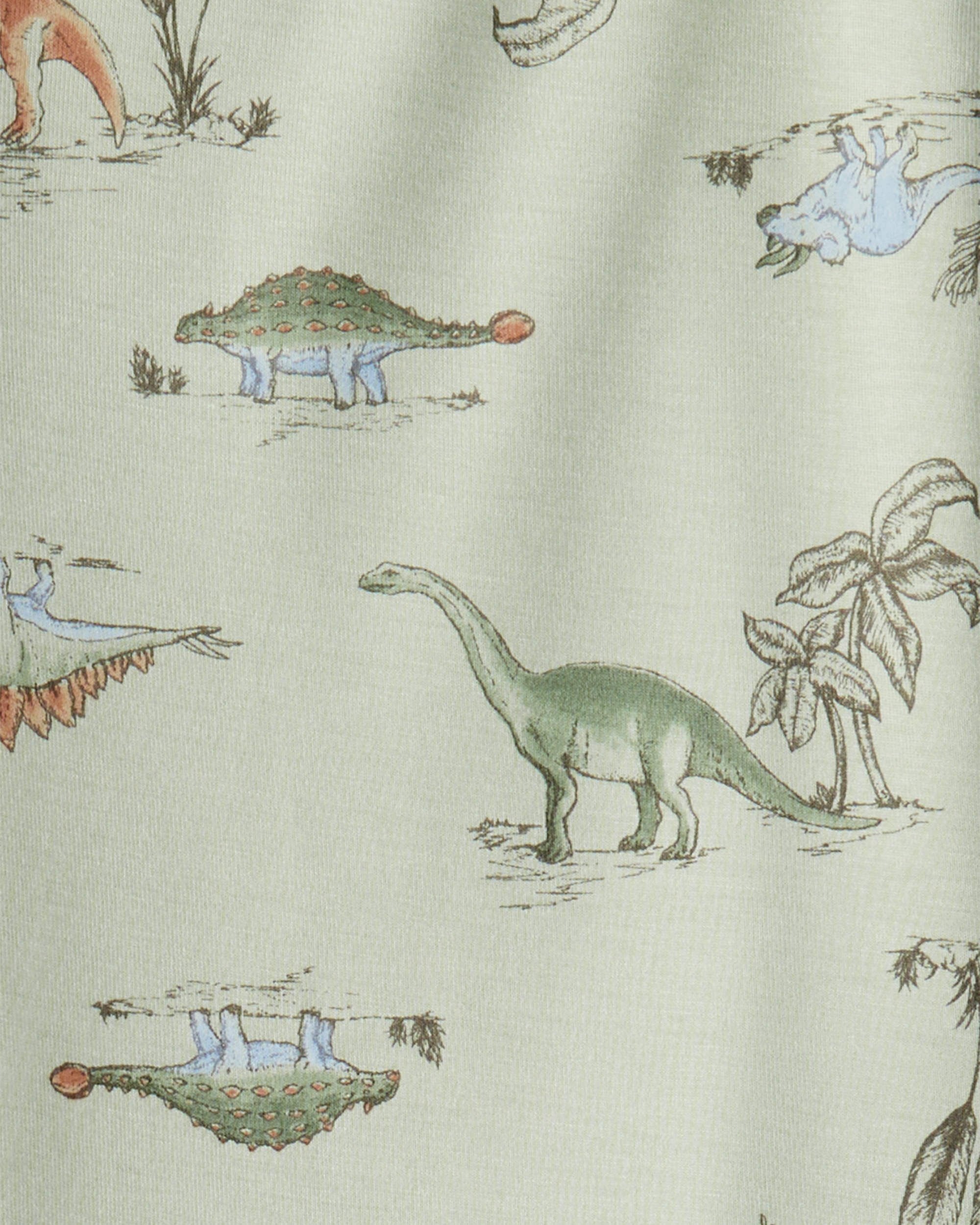 Toddler Boy Dinosaur Print PurelySoft Long-Sleeve 2-Piece Pajamas - Green