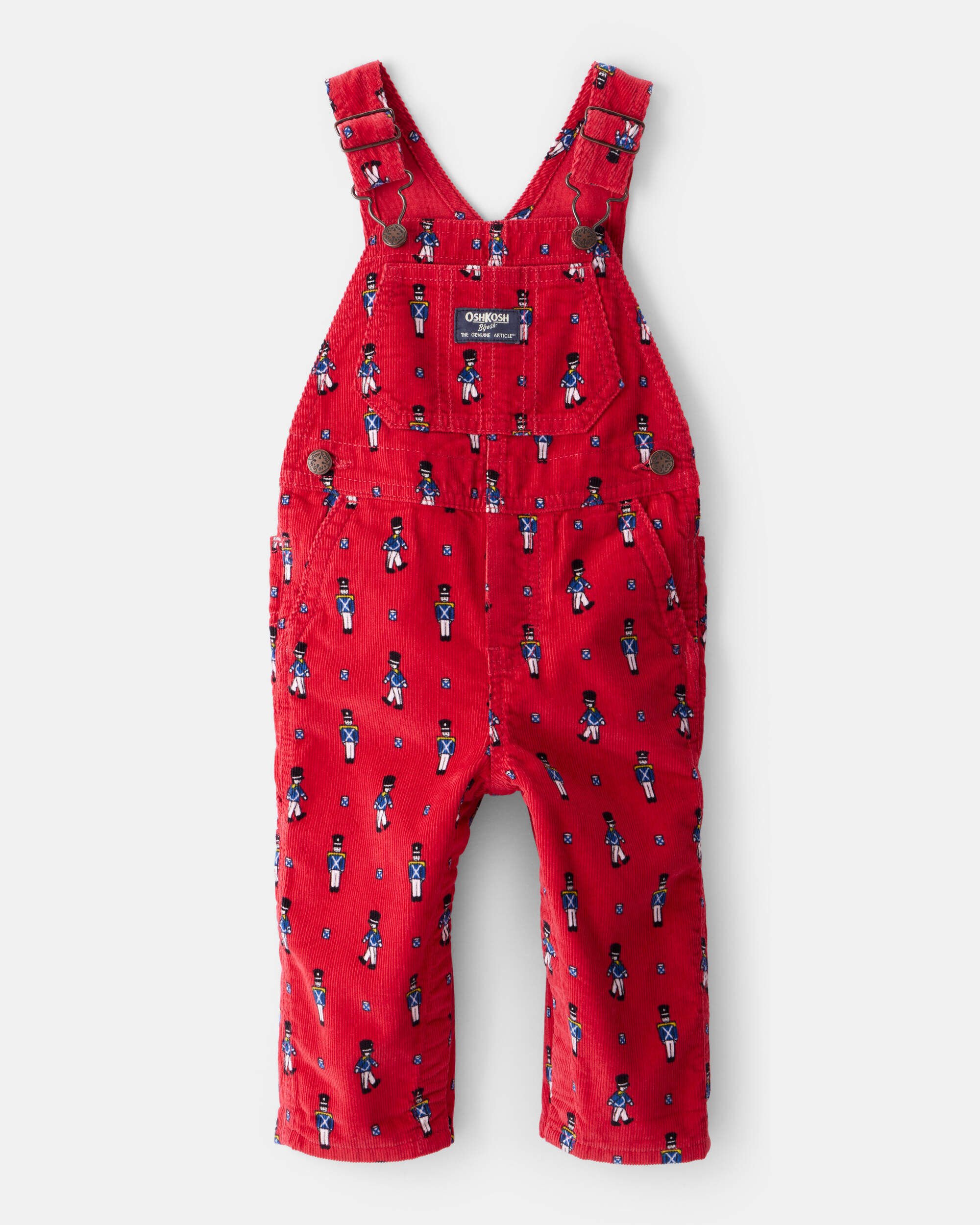 Baby Boy Nutcracker Print Corduroy Overalls - Red