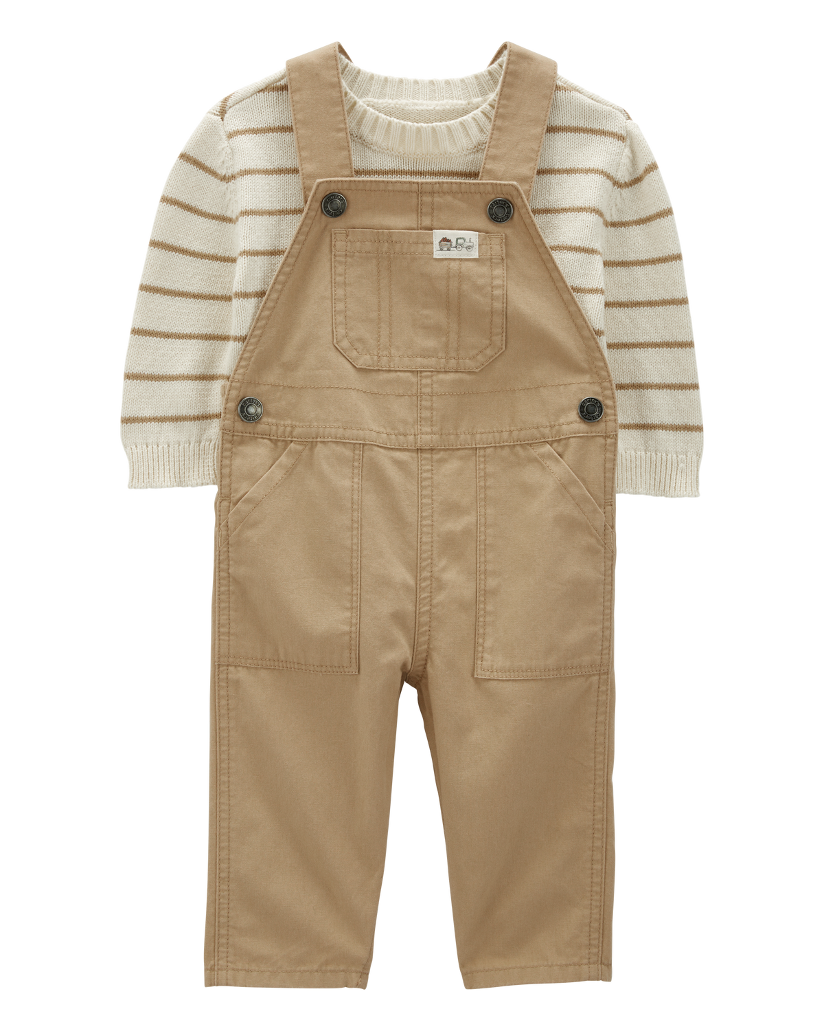 カーターズ　オーバーオール Baby 2-Piece Striped Thermal Sweater & Canvas Coverall Set
