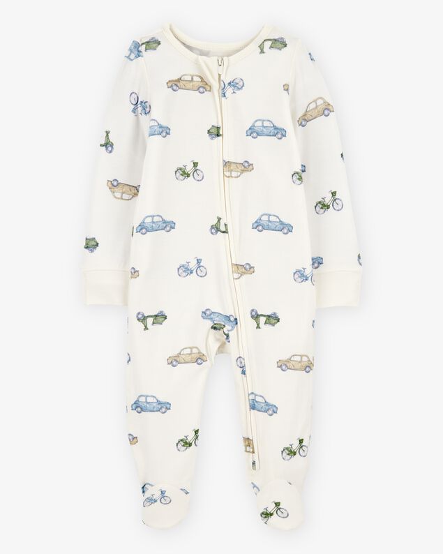 Product image 1 of Baby Boy Car Print 2-Way Zip PurelySoft Sleep & Play Pajamas - Ivory