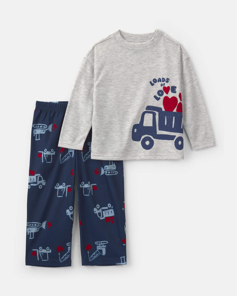 Carter's toddler boy 'loads of love' truck valentine's day loose fit 2-piece pajama set 2T Navy Blue/Grey