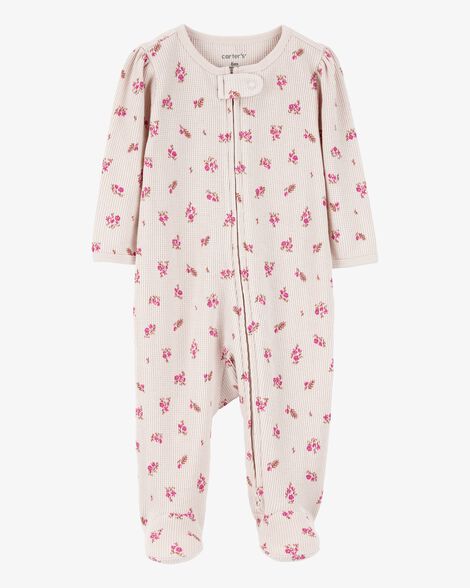  Product image 1 of Baby Floral 2-Way Zip Waffle Knit Sleep & Play Pajamas - Khaki