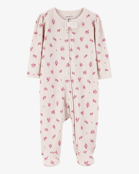 Product image 1 of Baby Floral 2-Way Zip Waffle Knit Sleep & Play Pajamas - Khaki