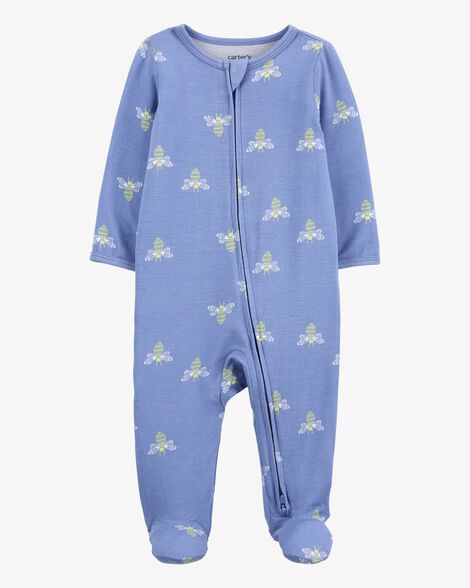 Product image 1 of Baby Girl Bee Print Zip-Up PurelySoft Sleep & Play Pajamas
