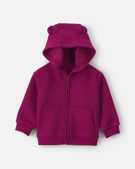 baby girl bear fleece zip-up hoodie - maroon