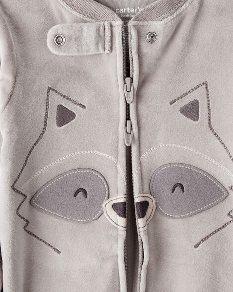 Product image 2 of Baby Boy Raccoon Velour Long-Sleeve Snug Fit 1-Piece Pajamas - Grey