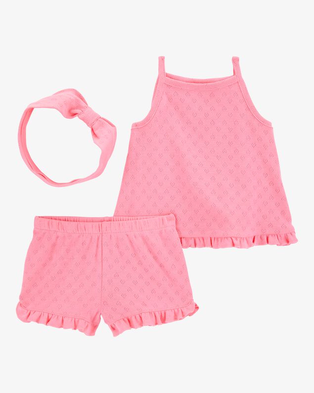Baby Girls Tiny Hearts Ruffle Shoulder Set-Beige main image 1