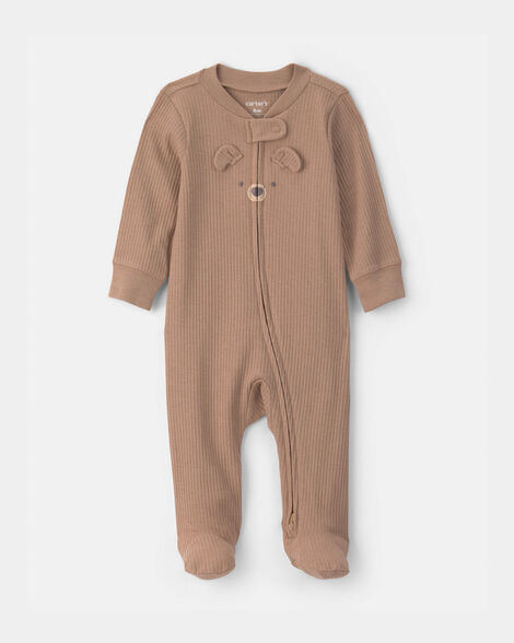 baby bear cotton 2-way zip sleep & play pajamas - brown