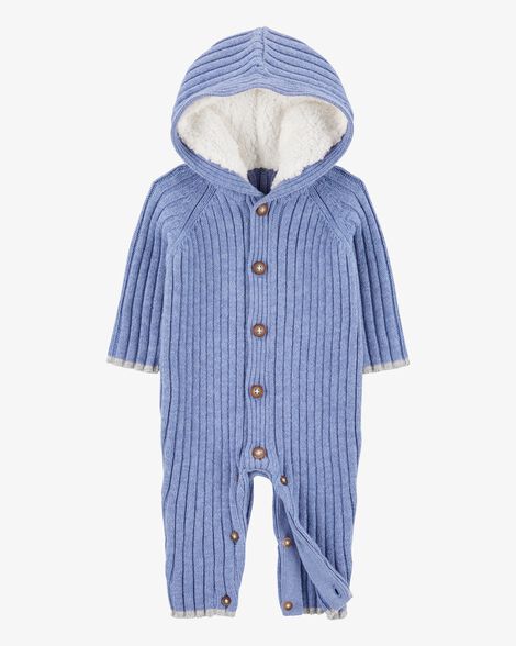 Product image 2 of Baby Ribbed Sweater Knit Button-Front Jumpsuit - Blue