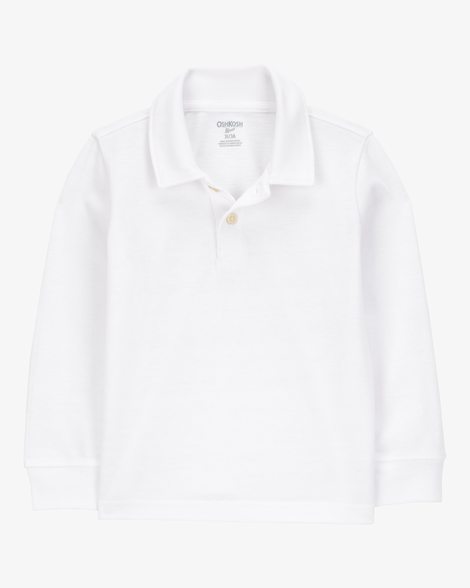 Toddler Boy Pique Long-Sleeve Uniform Polo Shirt - White