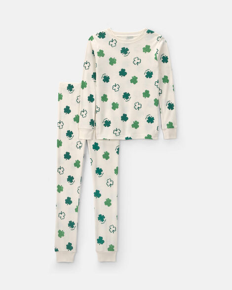 kids st patrick's day cotton snug fit 2-piece pajama set - green/cream