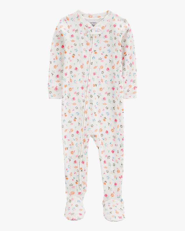Product image 1 of Baby Girl Floral Print Snug Fit Cotton Footie 1-Piece Pajamas - Ivory