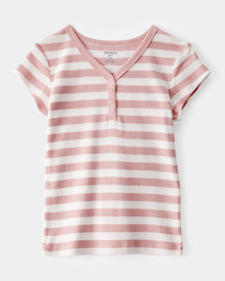 Product image 1 of Kid Ribbed Henley Striped Short-Sleeve Shirt - Pink
