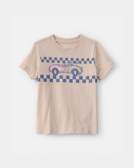 toddler boy alligator race car graphic tee - tan
