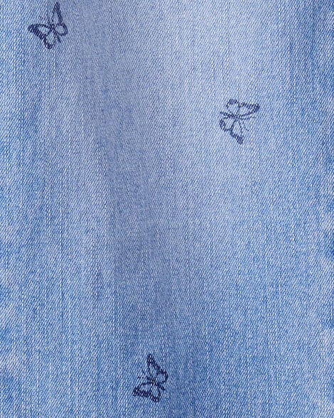 Girls Butterfly Print Denim Pull-On Jeans - Blue