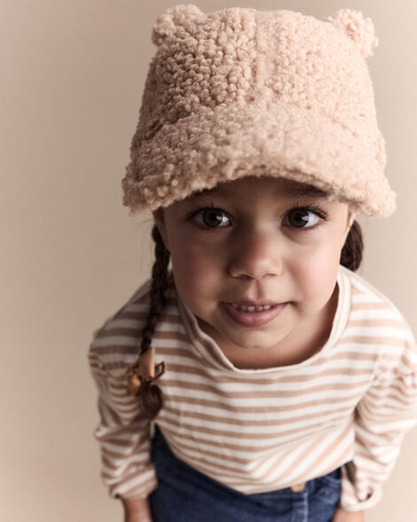 Toddler Bear Sherpa Baseball Hat - Tan