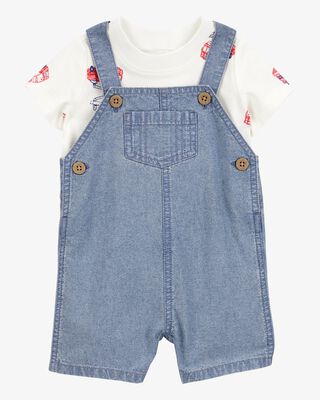Product image 1 of Baby 2-Piece Fire Truck Tee & Shortall Set - Grey