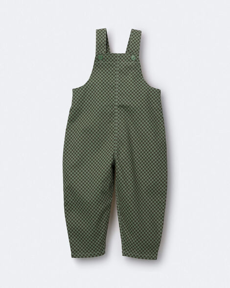 Toddler Checkered Overalls - Olive