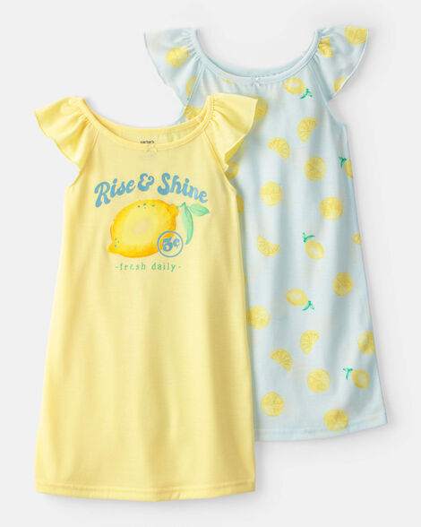 girls 2-pack lemon loose fit night gown - blue/yellow
