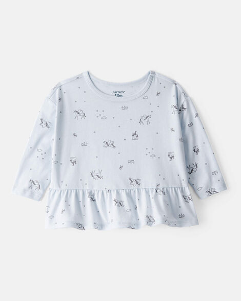 baby girl unicorn print long-sleeve top - blue