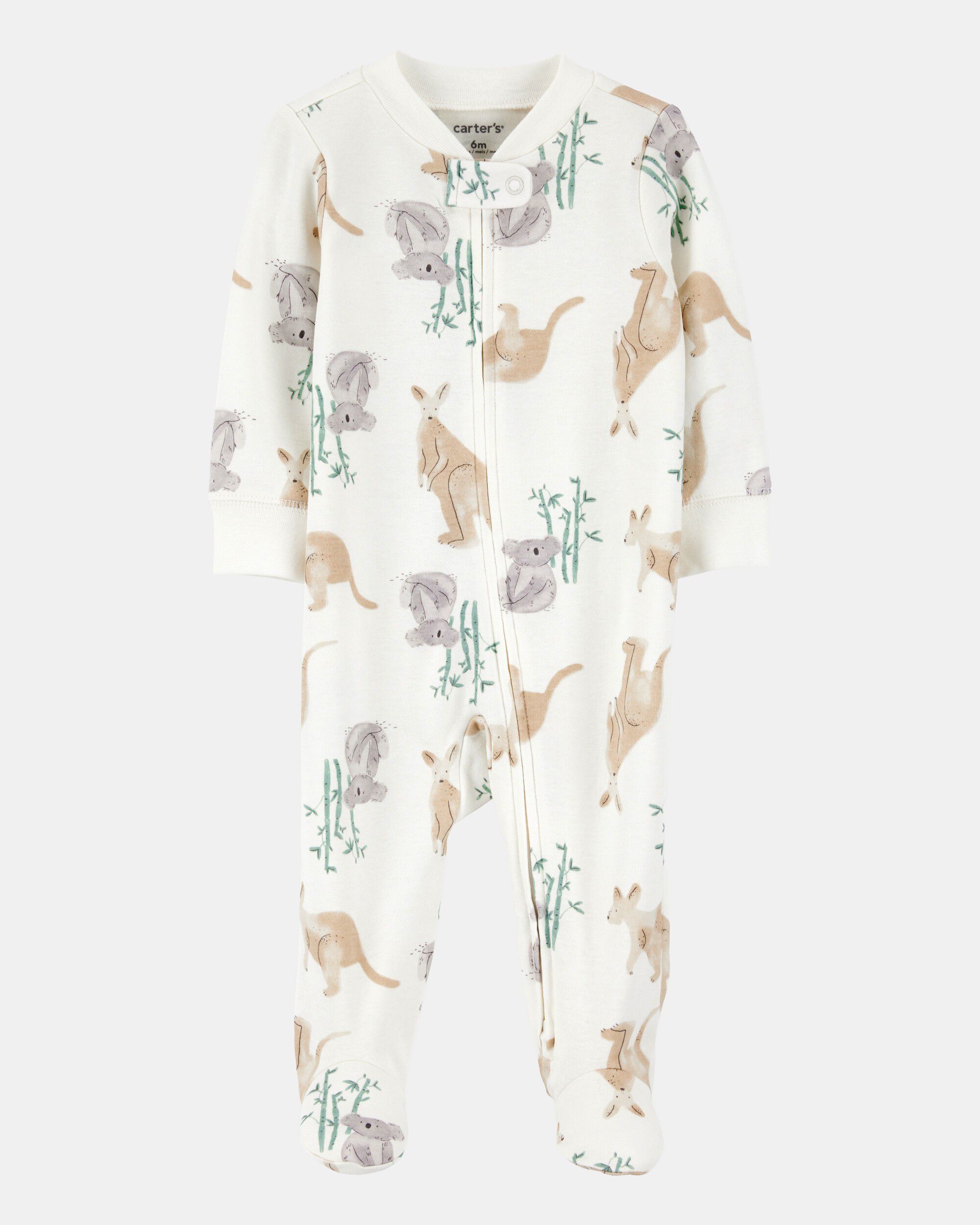 Baby Girl Kangaroo 2-Way Zip Cotton Sleep & Play Pajamas - Ivory