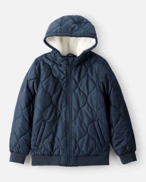 boys long-sleeve midweight quilted bomber jacket - navy