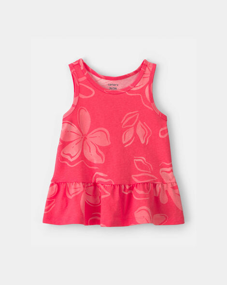 toddler girl floral peplum tank top - coral