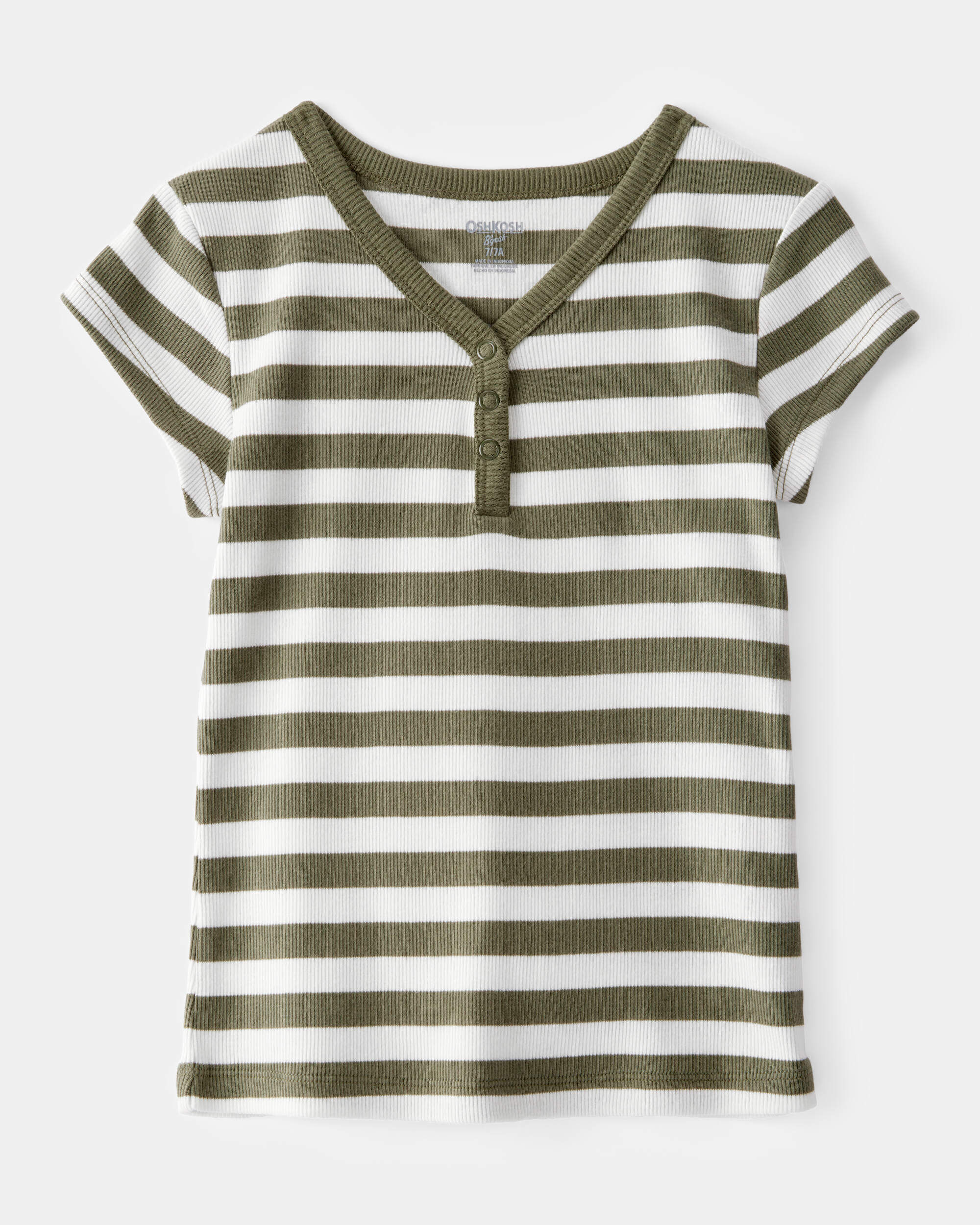 Kid Ribbed Henley Striped Short-Sleeve Shirt