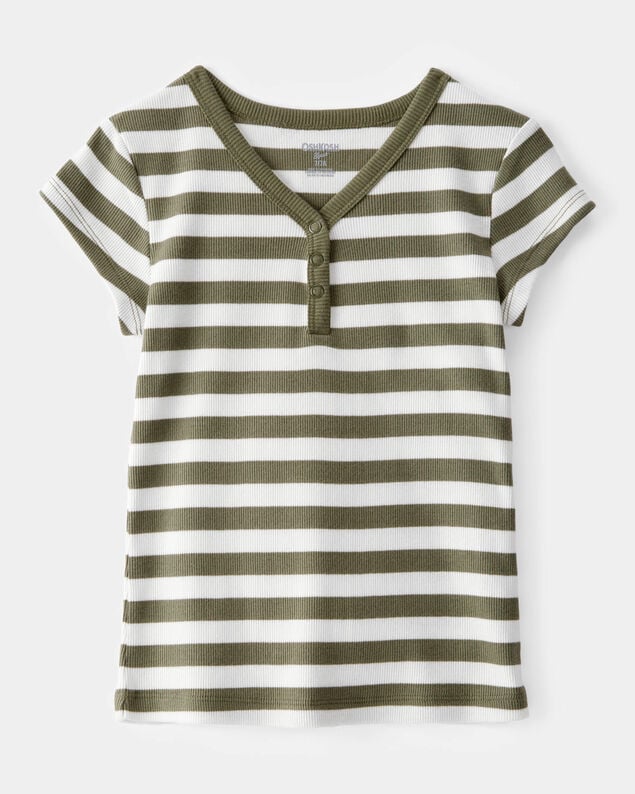 Product image 1 of Kid Ribbed Henley Striped Short-Sleeve Shirt - Green