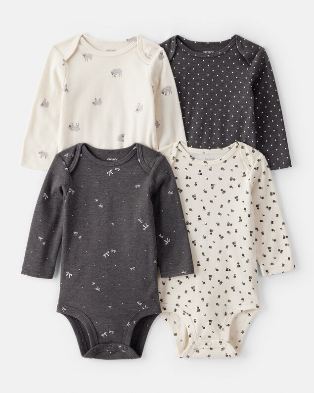 Product image 1 of Baby Girl 4-Pack Sheep Print Long-Sleeve Multipack Bodysuits - Black/White