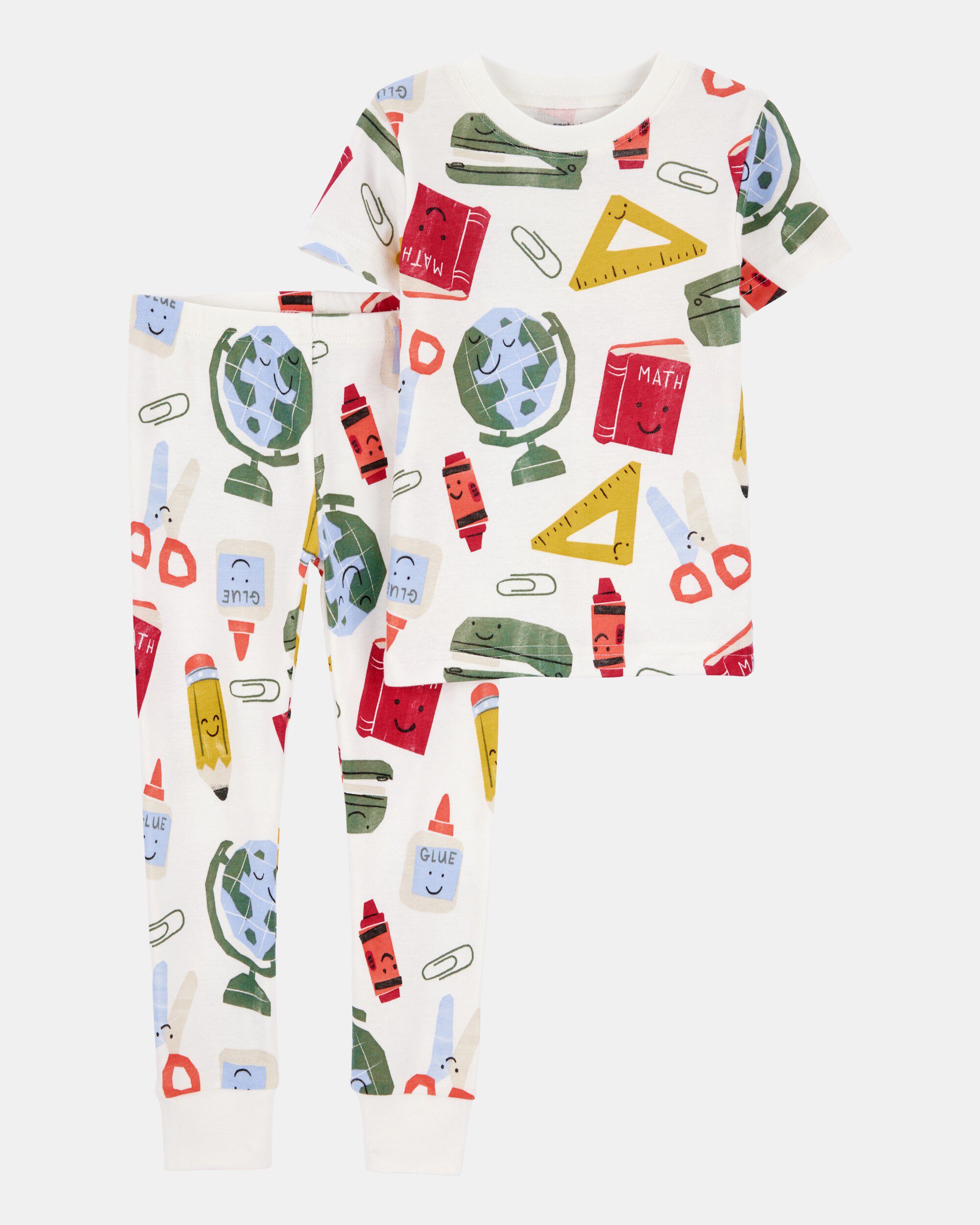 Toddler 2-Piece Back To School Print 100% Snug Fit Cotton Pajamas - White