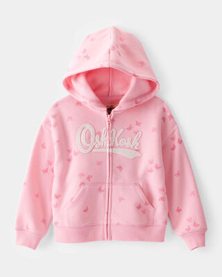 Product image 1 of Toddler Butterfly Print OshKosh Logo Zip Jacket - Pink