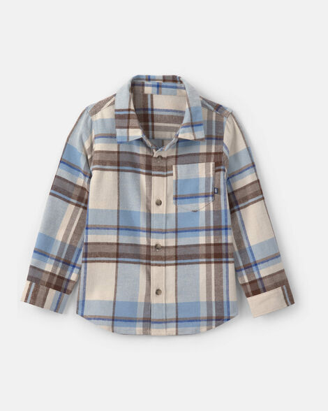 Toddler Boy Plaid Flannel Button-Down Shirt - Grey/Blue/Brown