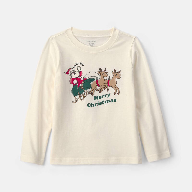 Toddler 'Merry Christmas' Santa Long-Sleeve Graphic Tee - Cream