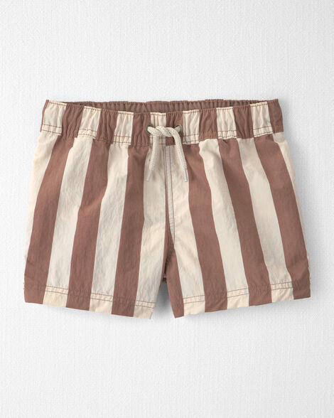 Toddler Boy Recycled Swim Trunks in Brown Stripes