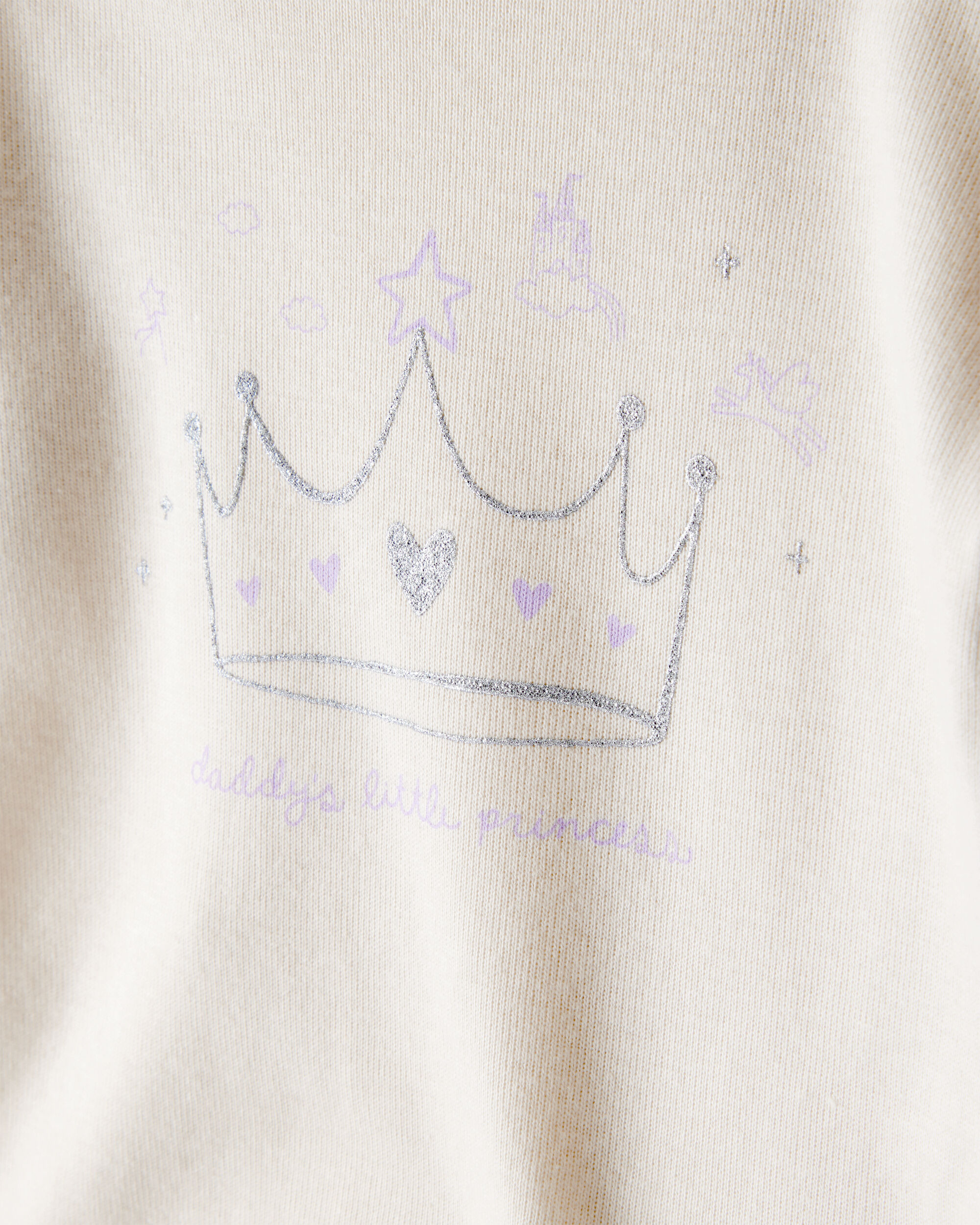 Baby Girl 'Daddy's Little Princess' Star Print Cotton Long-Sleeve Bodysuit & Pant Set - White/Purple