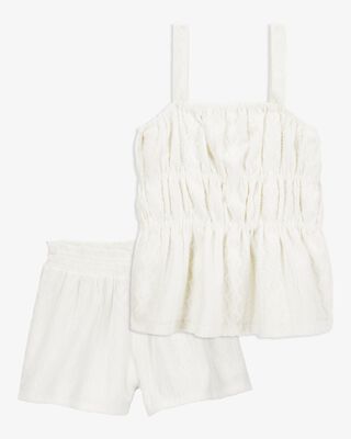 Product image 1 of Kid 2-Piece Ruched Textured Tank & Pull-On Smocked Shorts Set -  Cream