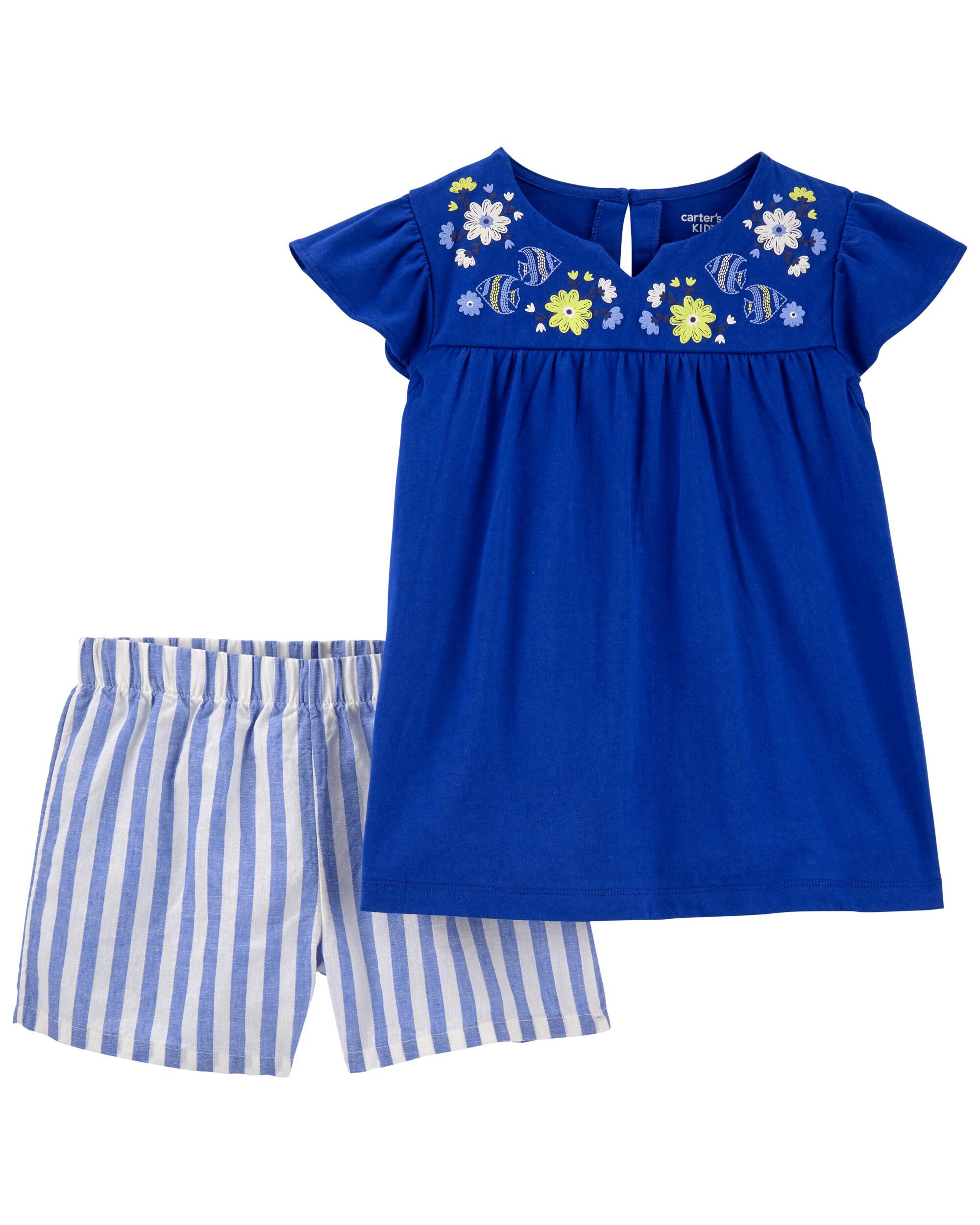 NEW CARTERS GIRLS 2 PIECE SET SHIRT & SHORTS OUTFIT VARIOUS STYLES & SIZES 