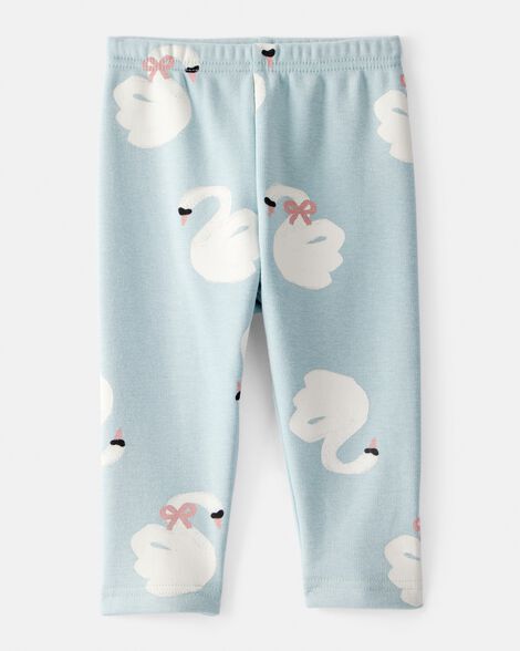 baby girl swan pull-on stretch cozy leggings - blue