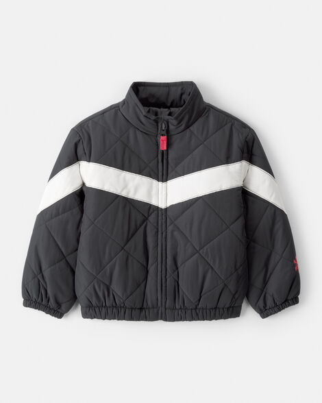 toddler girl color block puffer jacket - black