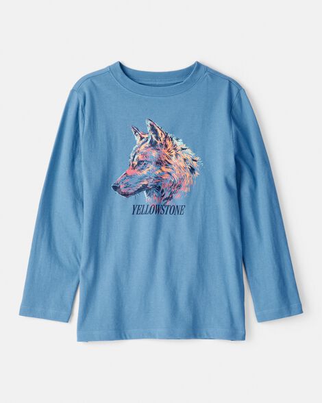 Boys Wolf Long-Sleeve Graphic Tee - Blue