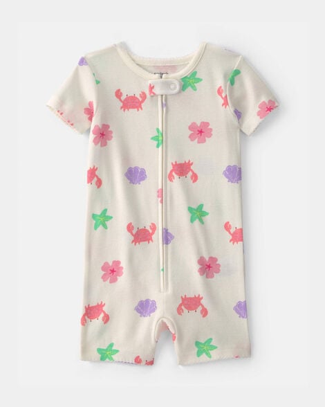 toddler girl sea critters 100% cotton 1-piece romper pajama - cream