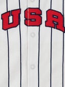 Ivory/Navy - Baby USA Varsity Stripe Romper, Selected
