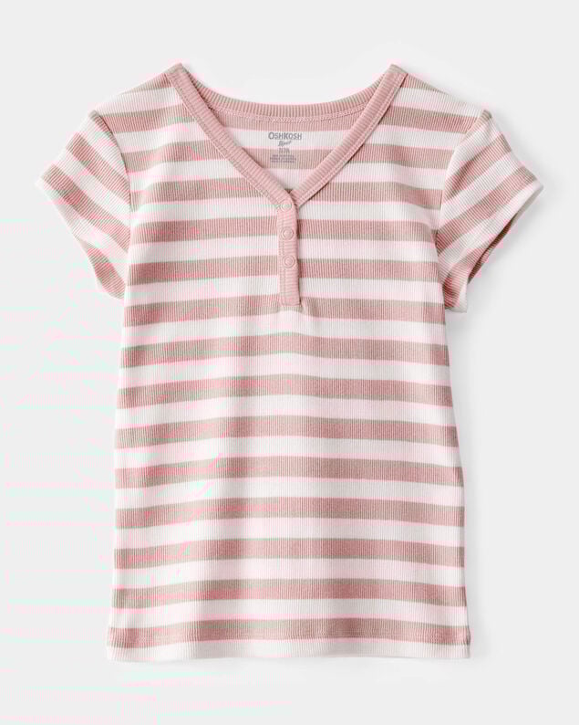 Product image 1 of Kid Ribbed Henley Striped Short-Sleeve Shirt - Pink